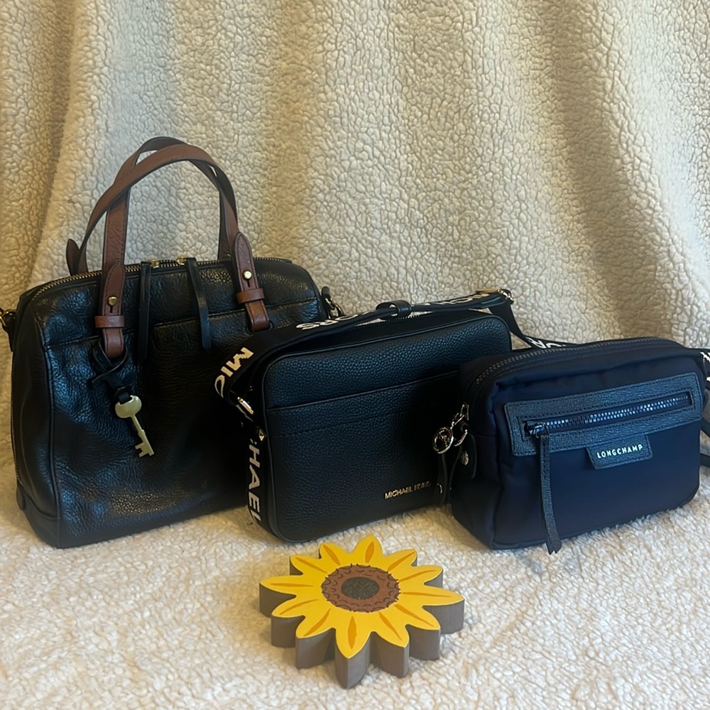 Lot of 3 💯% Authentic Designer Crossbody’s Michael Kors, Fossil & Longchamp